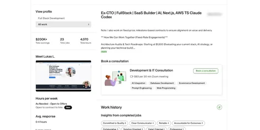 Lukas L. Upwork profile — Top Rated Plus, job success and skills